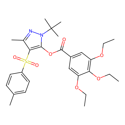 1-(tert-butyl)-3-methyl-4-tosyl-1H-pyrazol-5-yl 3,4,5-triethoxybenzoate structure