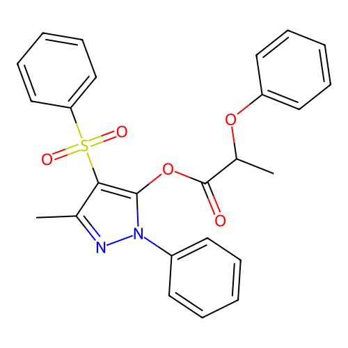 3-methyl-1-phenyl-4-(phenylsulfonyl)-1H-pyrazol-5-yl 2-phenoxypropanoate structure