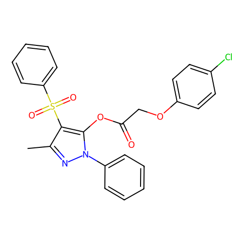 3-methyl-1-phenyl-4-(phenylsulfonyl)-1H-pyrazol-5-yl 2-(4-chlorophenoxy)acetate structure
