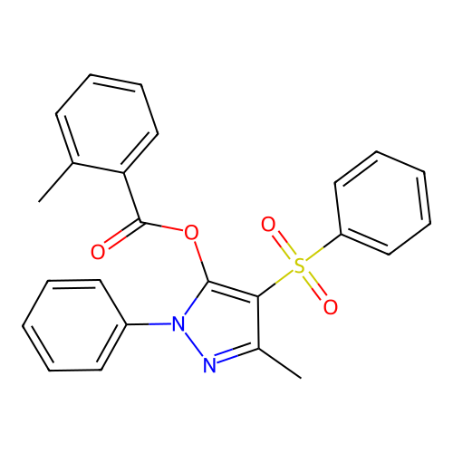 3-methyl-1-phenyl-4-(phenylsulfonyl)-1H-pyrazol-5-yl 2-methylbenzoate structure