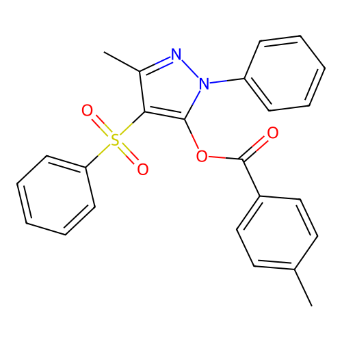 3-methyl-1-phenyl-4-(phenylsulfonyl)-1H-pyrazol-5-yl 4-methylbenzoate structure
