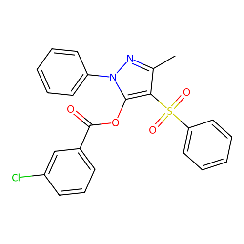 3-methyl-1-phenyl-4-(phenylsulfonyl)-1H-pyrazol-5-yl 3-chlorobenzoate structure