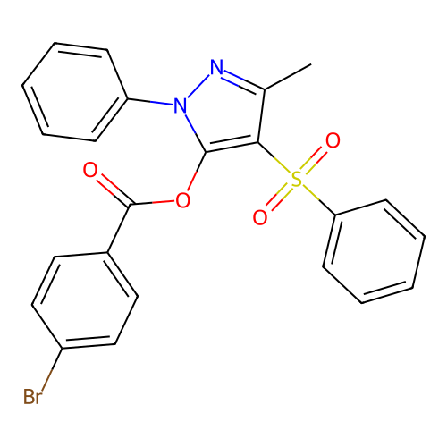 3-methyl-1-phenyl-4-(phenylsulfonyl)-1H-pyrazol-5-yl 4-bromobenzoate structure