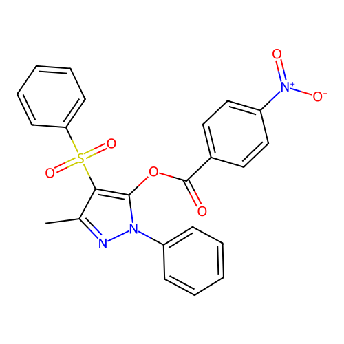 3-methyl-1-phenyl-4-(phenylsulfonyl)-1H-pyrazol-5-yl 4-nitrobenzoate structure