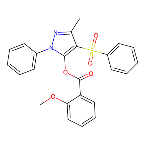 3-methyl-1-phenyl-4-(phenylsulfonyl)-1H-pyrazol-5-yl 2-methoxybenzoate structure