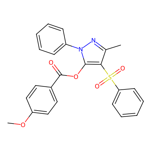 3-methyl-1-phenyl-4-(phenylsulfonyl)-1H-pyrazol-5-yl 4-methoxybenzoate structure