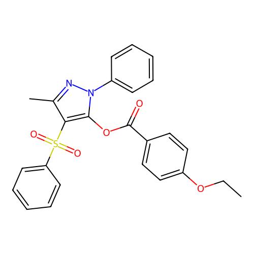 3-methyl-1-phenyl-4-(phenylsulfonyl)-1H-pyrazol-5-yl 4-ethoxybenzoate structure