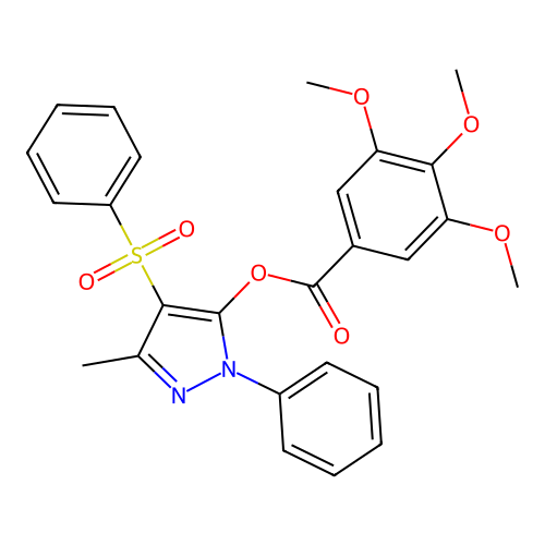 [4-(Benzenesulfonyl)-5-methyl-2-phenylpyrazol-3-yl] 3,4,5-trimethoxybenzoate structure