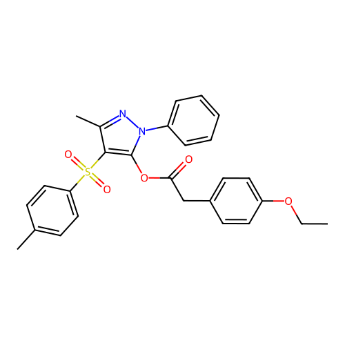 3-methyl-1-phenyl-4-tosyl-1H-pyrazol-5-yl 2-(4-ethoxyphenyl)acetate structure