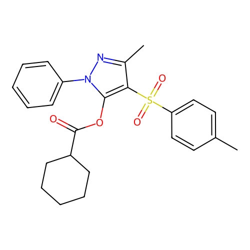 3-methyl-1-phenyl-4-tosyl-1H-pyrazol-5-yl cyclohexanecarboxylate structure