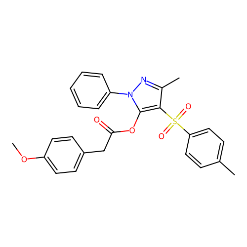 3-methyl-1-phenyl-4-tosyl-1H-pyrazol-5-yl 2-(4-methoxyphenyl)acetate structure