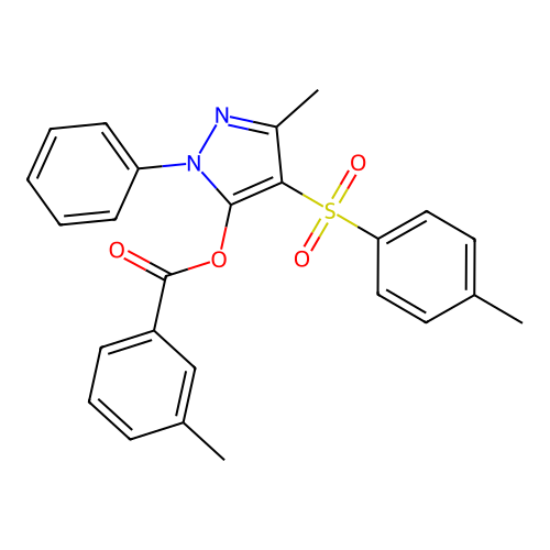 3-methyl-4-(4-methylbenzenesulfonyl)-1-phenyl-1H-pyrazol-5-yl 3-methylbenzoate structure