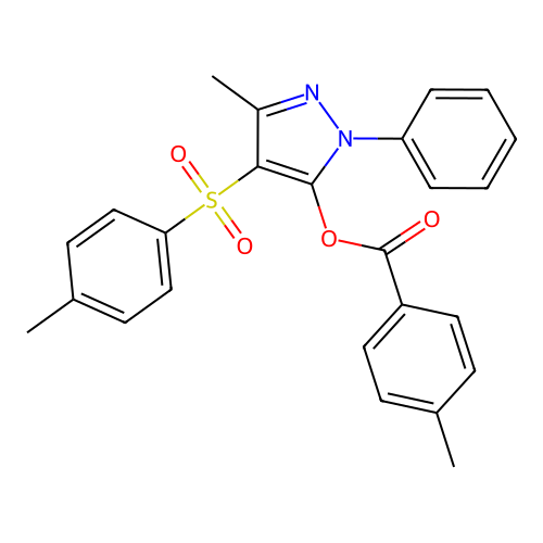 3-methyl-1-phenyl-4-tosyl-1H-pyrazol-5-yl 4-methylbenzoate structure