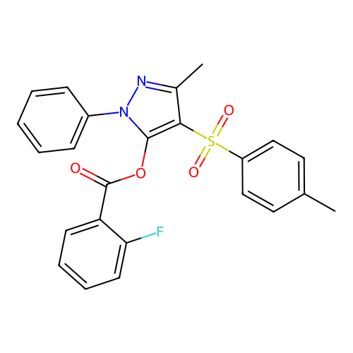 3-methyl-1-phenyl-4-tosyl-1H-pyrazol-5-yl 2-fluorobenzoate structure