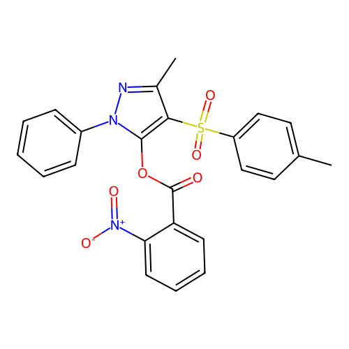 3-methyl-1-phenyl-4-tosyl-1H-pyrazol-5-yl 2-nitrobenzoate structure