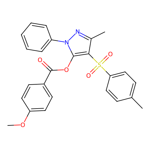 3-methyl-1-phenyl-4-tosyl-1H-pyrazol-5-yl 4-methoxybenzoate structure