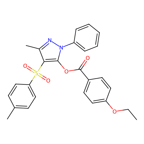 3-methyl-1-phenyl-4-tosyl-1H-pyrazol-5-yl 4-ethoxybenzoate structure