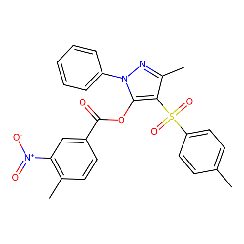3-methyl-1-phenyl-4-tosyl-1H-pyrazol-5-yl 4-methyl-3-nitrobenzoate structure