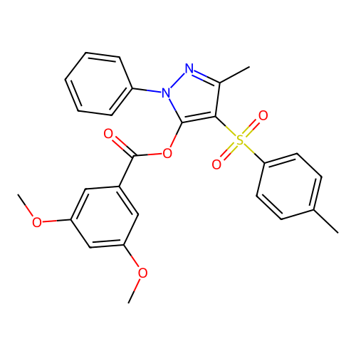3-methyl-1-phenyl-4-tosyl-1H-pyrazol-5-yl 3,5-dimethoxybenzoate structure