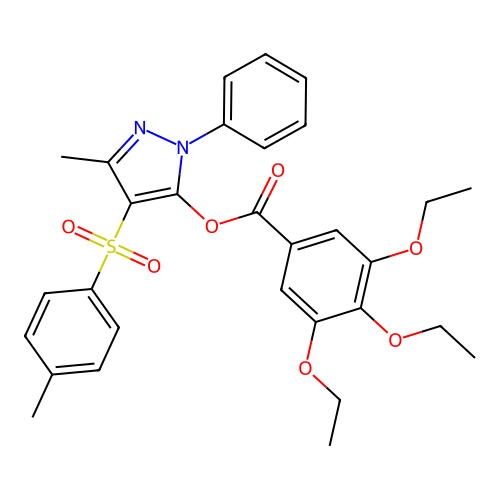 3-methyl-1-phenyl-4-tosyl-1H-pyrazol-5-yl 3,4,5-triethoxybenzoate structure