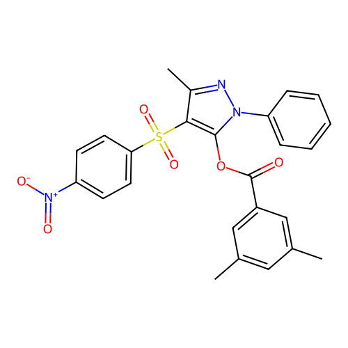 [5-Methyl-4-(4-nitrophenyl)sulfonyl-2-phenylpyrazol-3-yl] 3,5-dimethylbenzoate structure