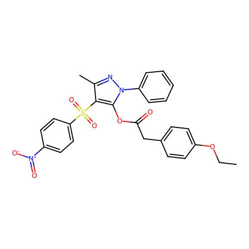 3-methyl-4-(4-nitrobenzenesulfonyl)-1-phenyl-1H-pyrazol-5-yl 2-(4-ethoxyphenyl)acetate structure