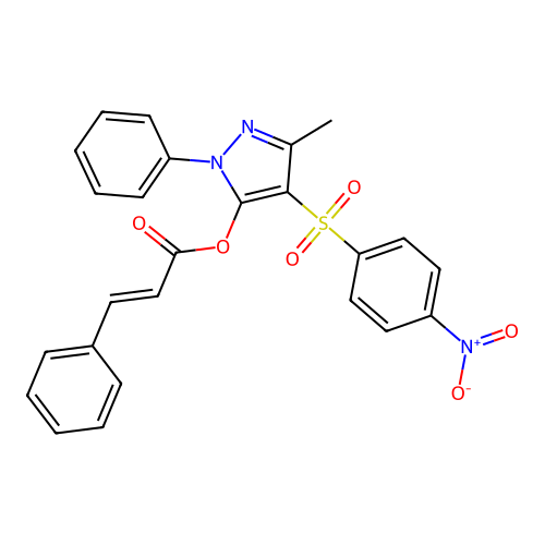 3-methyl-4-((4-nitrophenyl)sulfonyl)-1-phenyl-1H-pyrazol-5-yl cinnamate structure