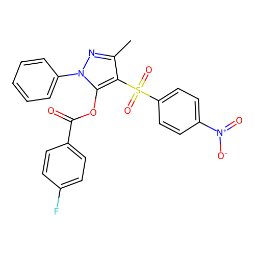 [5-Methyl-4-(4-nitrophenyl)sulfonyl-2-phenylpyrazol-3-yl] 4-fluorobenzoate structure