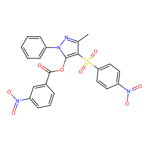3-methyl-4-((4-nitrophenyl)sulfonyl)-1-phenyl-1H-pyrazol-5-yl 3-nitrobenzoate structure