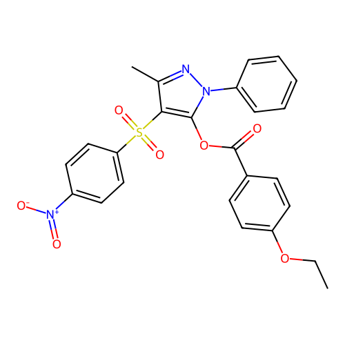 3-methyl-4-((4-nitrophenyl)sulfonyl)-1-phenyl-1H-pyrazol-5-yl 4-ethoxybenzoate structure