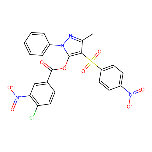 3-methyl-4-(4-nitrobenzenesulfonyl)-1-phenyl-1H-pyrazol-5-yl 4-chloro-3-nitrobenzoate structure