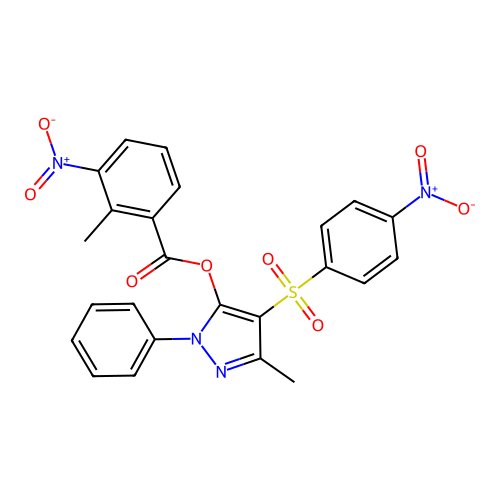 3-methyl-4-(4-nitrobenzenesulfonyl)-1-phenyl-1H-pyrazol-5-yl 2-methyl-3-nitrobenzoate structure