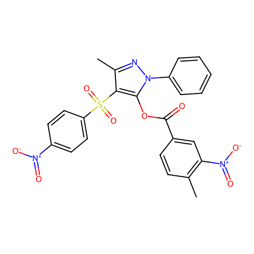 3-methyl-4-(4-nitrobenzenesulfonyl)-1-phenyl-1H-pyrazol-5-yl 4-methyl-3-nitrobenzoate structure