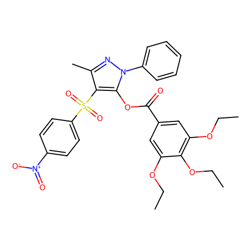3-methyl-4-(4-nitrobenzenesulfonyl)-1-phenyl-1H-pyrazol-5-yl 3,4,5-triethoxybenzoate structure