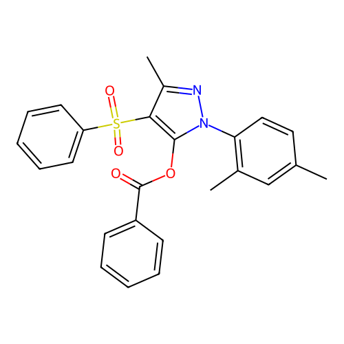 1-(2,4-dimethylphenyl)-3-methyl-4-(phenylsulfonyl)-1H-pyrazol-5-yl benzoate structure