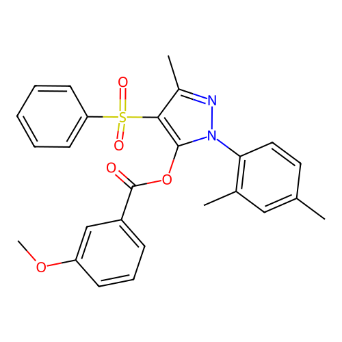 4-(benzenesulfonyl)-1-(2,4-dimethylphenyl)-3-methyl-1H-pyrazol-5-yl 3-methoxybenzoate structure