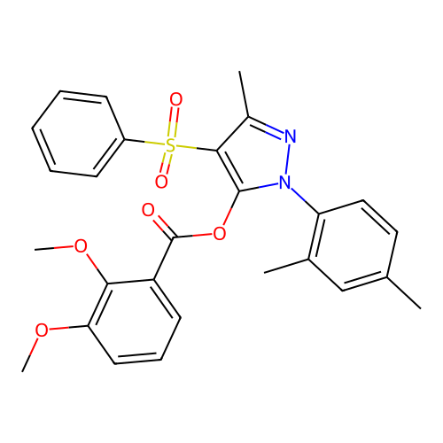 4-(benzenesulfonyl)-1-(2,4-dimethylphenyl)-3-methyl-1H-pyrazol-5-yl 2,3-dimethoxybenzoate structure