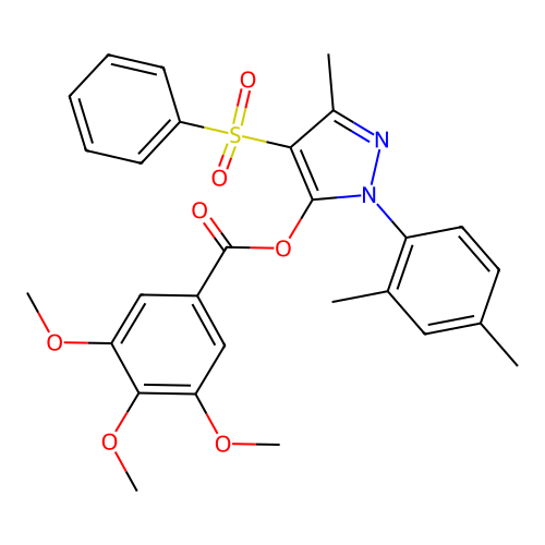 4-(benzenesulfonyl)-1-(2,4-dimethylphenyl)-3-methyl-1H-pyrazol-5-yl 3,4,5-trimethoxybenzoate structure