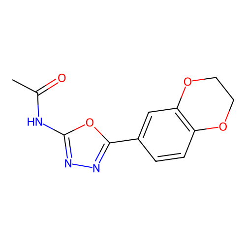 N-[5-(2,3-dihydro-1,4-benzodioxin-6-yl)-1,3,4-oxadiazol-2-yl]acetamide structure