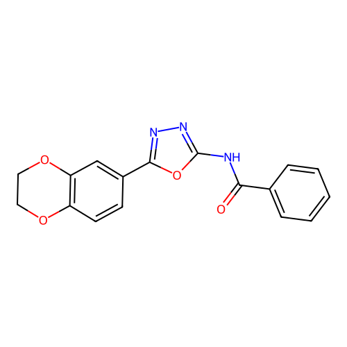 N-[5-(2,3-dihydro-1,4-benzodioxin-6-yl)-1,3,4-oxadiazol-2-yl]benzamide structure