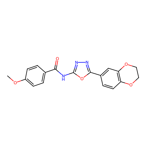N-[5-(2,3-dihydro-1,4-benzodioxin-6-yl)-1,3,4-oxadiazol-2-yl]-4-methoxybenzamide structure