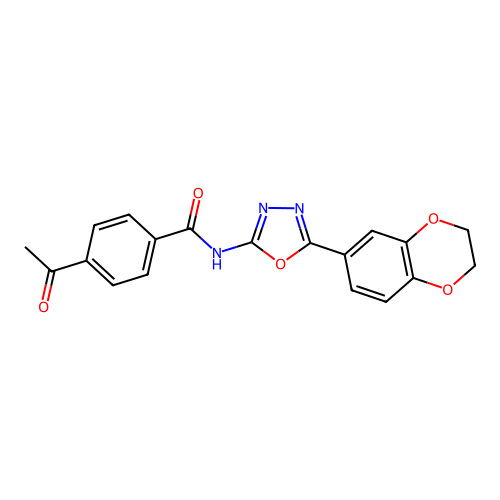 4-acetyl-N-[5-(2,3-dihydro-1,4-benzodioxin-6-yl)-1,3,4-oxadiazol-2-yl]benzamide structure