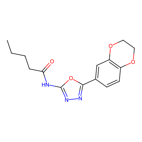 N-(5-(2,3-dihydrobenzo[b][1,4]dioxin-6-yl)-1,3,4-oxadiazol-2-yl)pentanamide structure