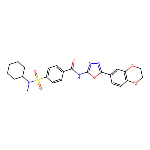 4-[cyclohexyl(methyl)sulfamoyl]-N-[5-(2,3-dihydro-1,4-benzodioxin-6-yl)-1,3,4-oxadiazol-2-yl]benzamide structure