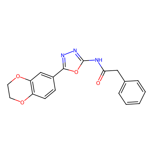 N-[5-(2,3-dihydro-1,4-benzodioxin-6-yl)-1,3,4-oxadiazol-2-yl]-2-phenylacetamide structure