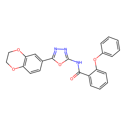 N-[5-(2,3-dihydro-1,4-benzodioxin-6-yl)-1,3,4-oxadiazol-2-yl]-2-phenoxybenzamide structure