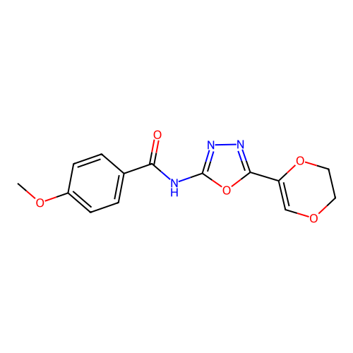 N-(5-(5,6-dihydro-1,4-dioxin-2-yl)-1,3,4-oxadiazol-2-yl)-4-methoxybenzamide structure