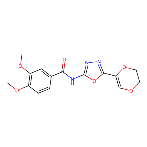 N-[5-(5,6-dihydro-1,4-dioxin-2-yl)-1,3,4-oxadiazol-2-yl]-3,4-dimethoxybenzamide structure