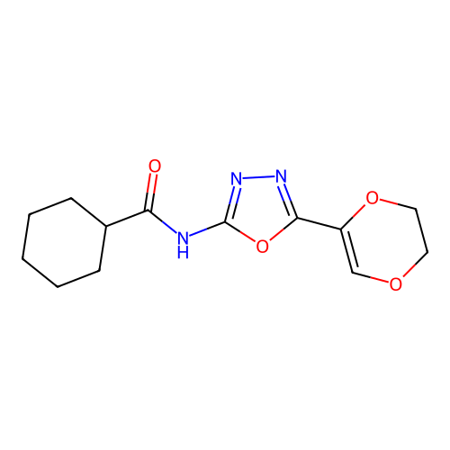 N-[5-(5,6-dihydro-1,4-dioxin-2-yl)-1,3,4-oxadiazol-2-yl]cyclohexanecarboxamide structure