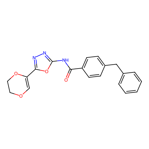 4-benzyl-N-(5-(5,6-dihydro-1,4-dioxin-2-yl)-1,3,4-oxadiazol-2-yl)benzamide structure